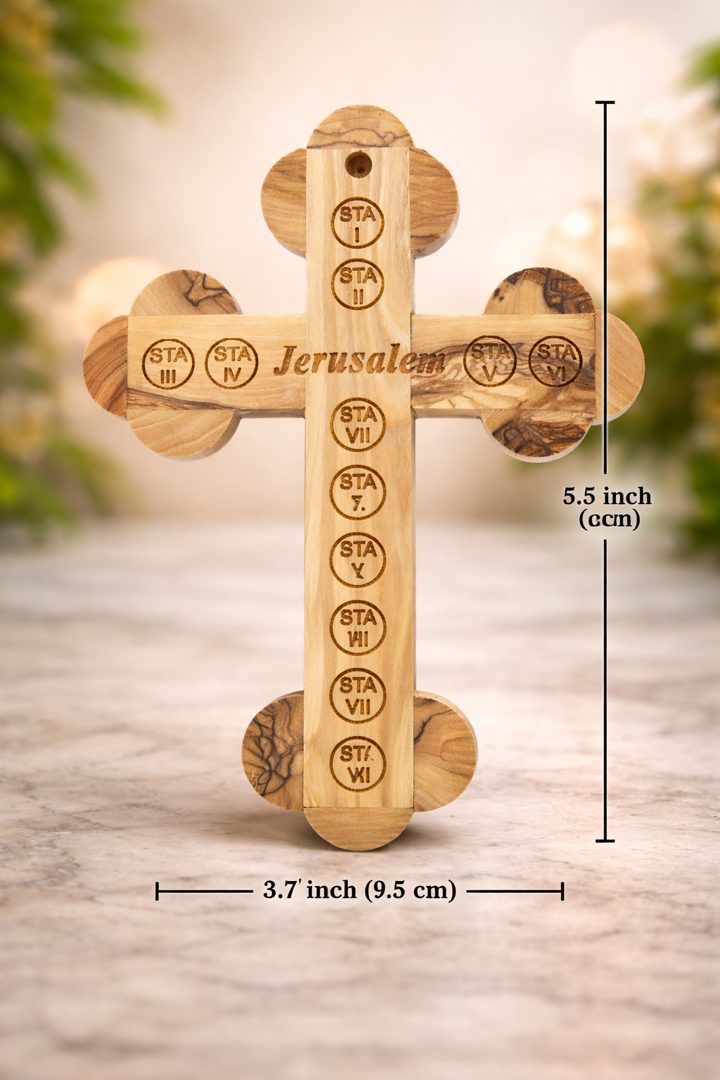 Olive Wood & Mother of Pearl Crucifix with Holy Land Relics