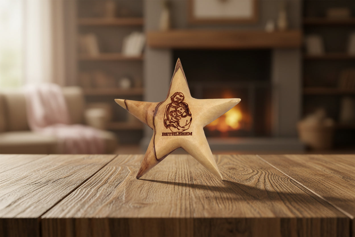 Star of Bethlehem Olive Wood Ornament