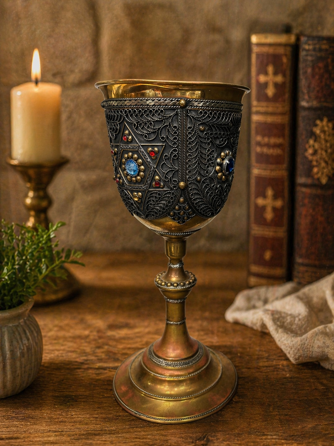 Ornate Chalice with Filigree & Stones – Vintage Sacred Cup