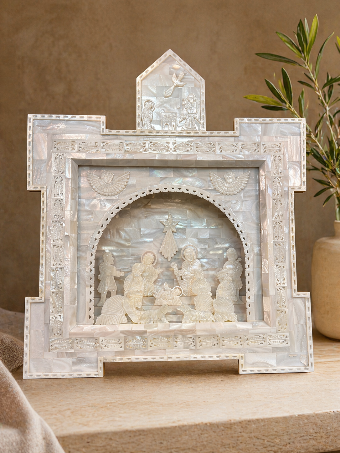 Mother of Pearl Nativity Scene – Handcrafted Holy Family Display
