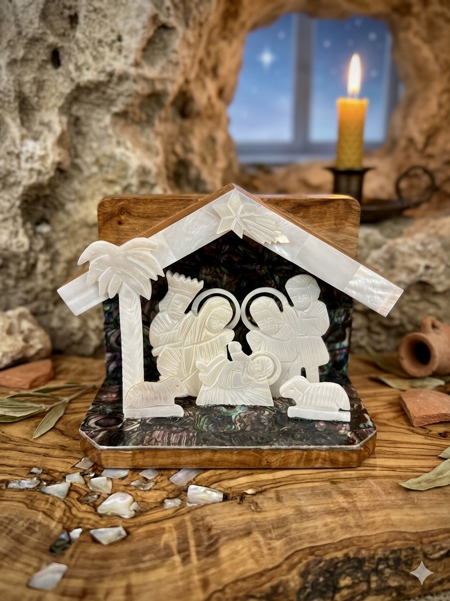 Bethlehem Mother-of-Pearl & Olive Wood Nativity Grotto