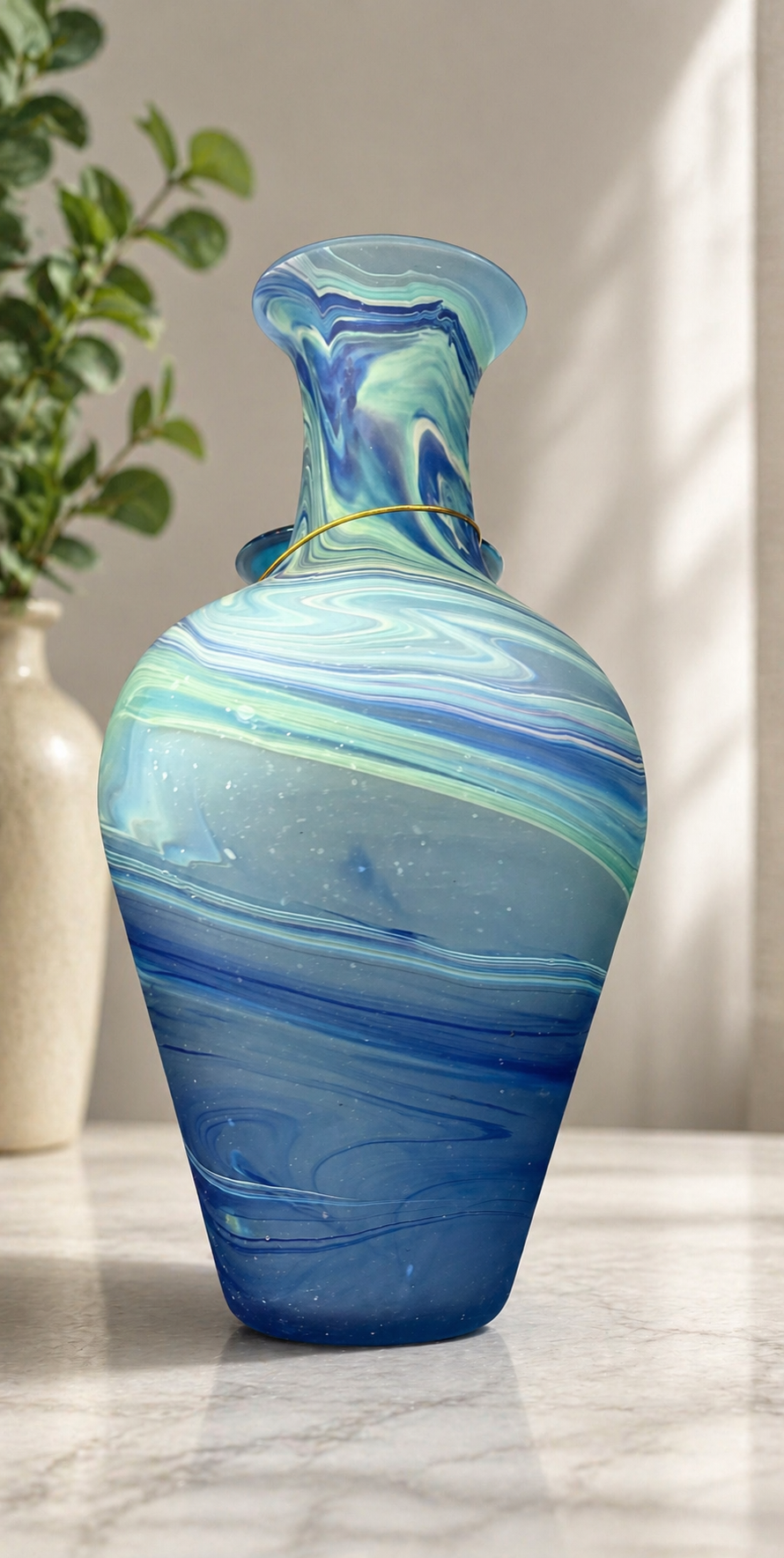 Blue Ocean Swirl Glass Vase