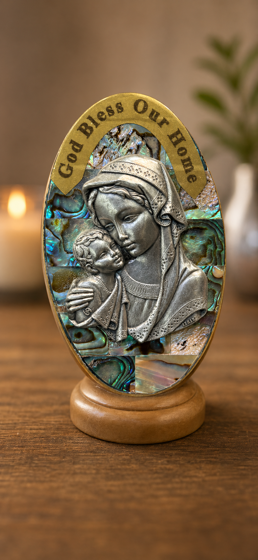 Blessing Plaque – Mother & Child with Abalone Shell Inlay