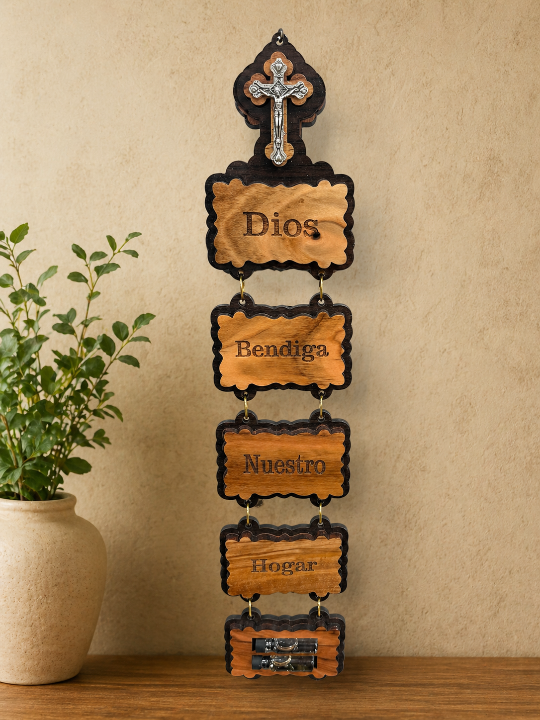 Holy Land Olive Wood Hanging Blessing – “Dios Bendiga Nuestro Hogar” (Also Available in English)