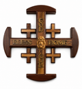 Handcrafted Olive Wood “God Bless Our Home” Cross with Carved Christ Face