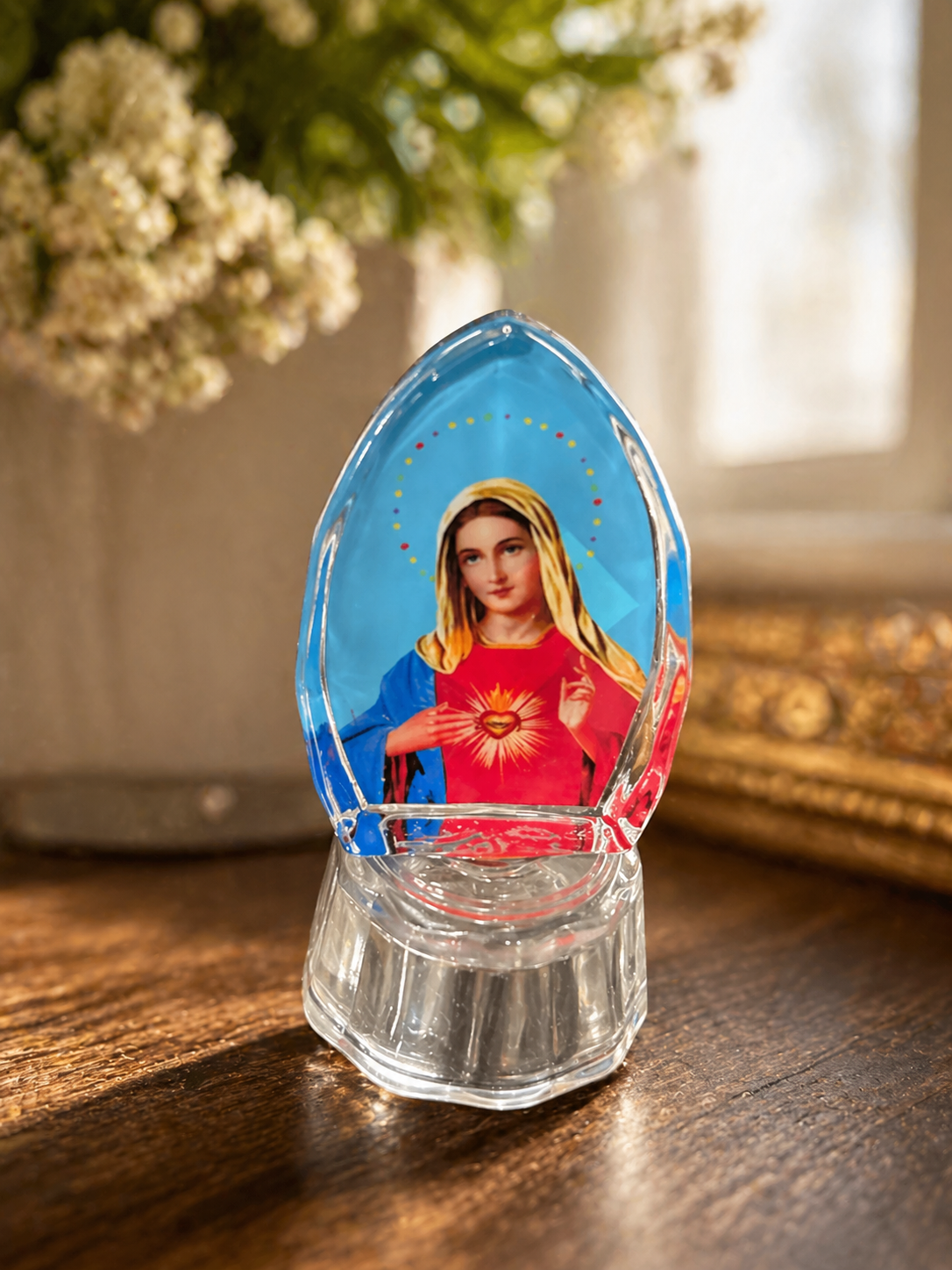 Sacred Heart of Mary Devotional Mini Icon – Crystal Stand