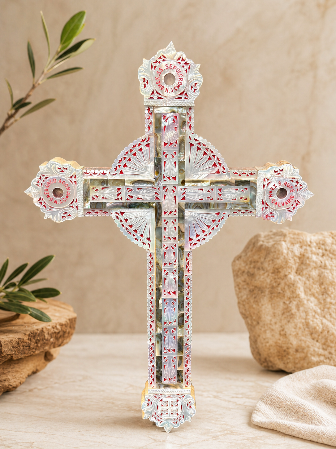 Handcrafted Mother of Pearl Jerusalem Cross – Holy Land Design