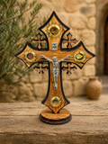 Handcrafted Jerusalem Olive Wood Crucifix with Holy Land Stones