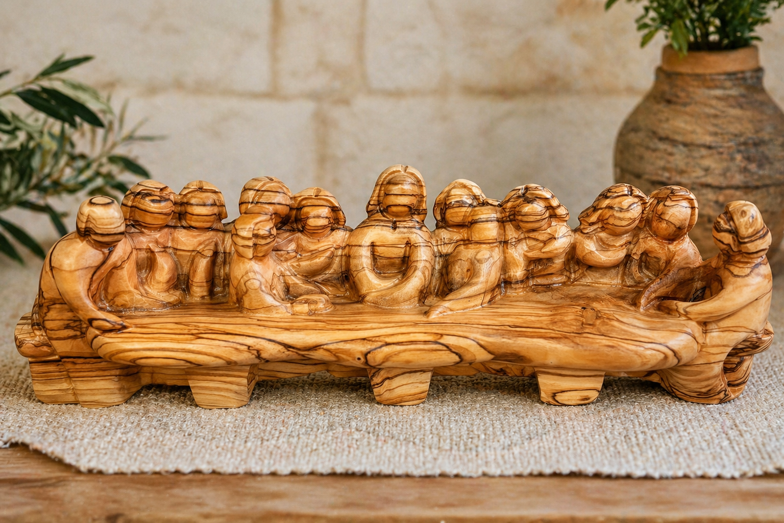 Handcrafted Olive Wood Last Supper Sculpture
