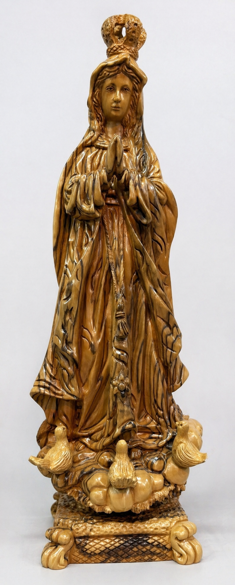 Hand-Carved Olive Wood Virgin Mary Statue – Our Lady in Prayer from the Holy Land