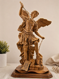 Hand-Carved Olive Wood Archangel Michael Triumph Sculpture