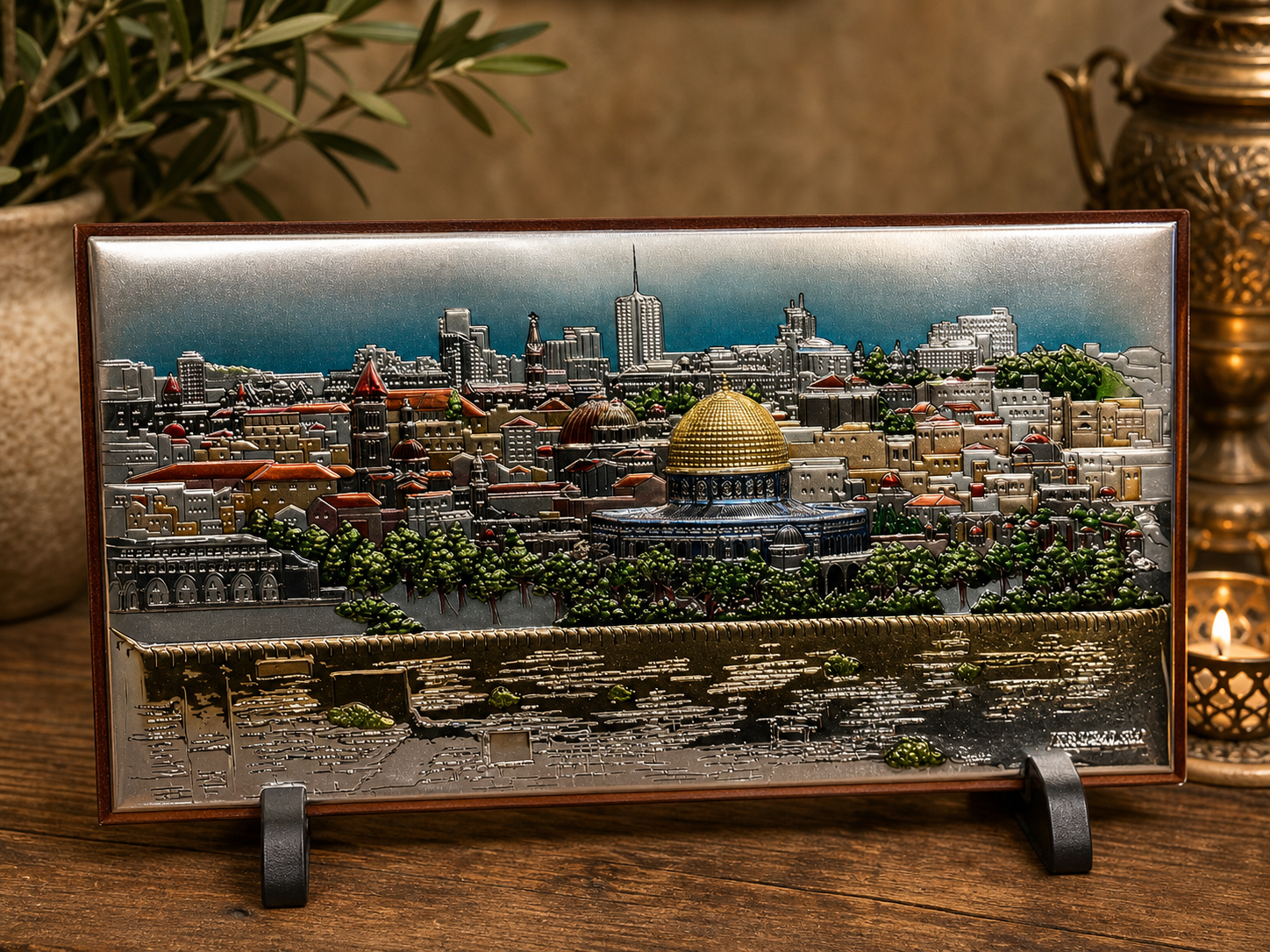 Jerusalem Skyline Metal Relief – Dome of the Rock Panoramic Wall Art