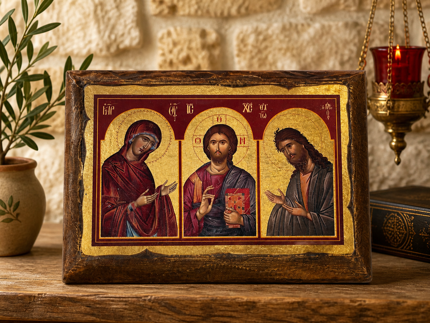 Deesis Icon Panel – Christ with the Virgin Mary & St. John the Baptist