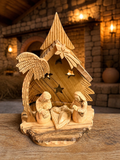 Olive Wood Nativity Scene with Star Shelter