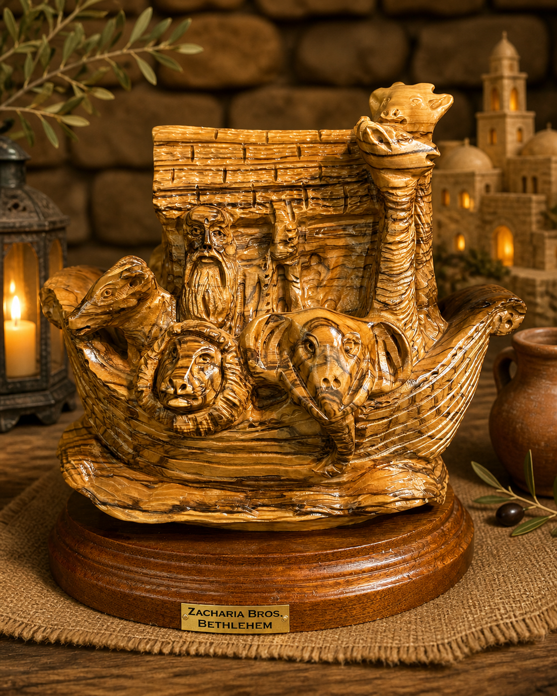 Covenant of Life – Hand-Carved Noah’s Ark in Olive Wood