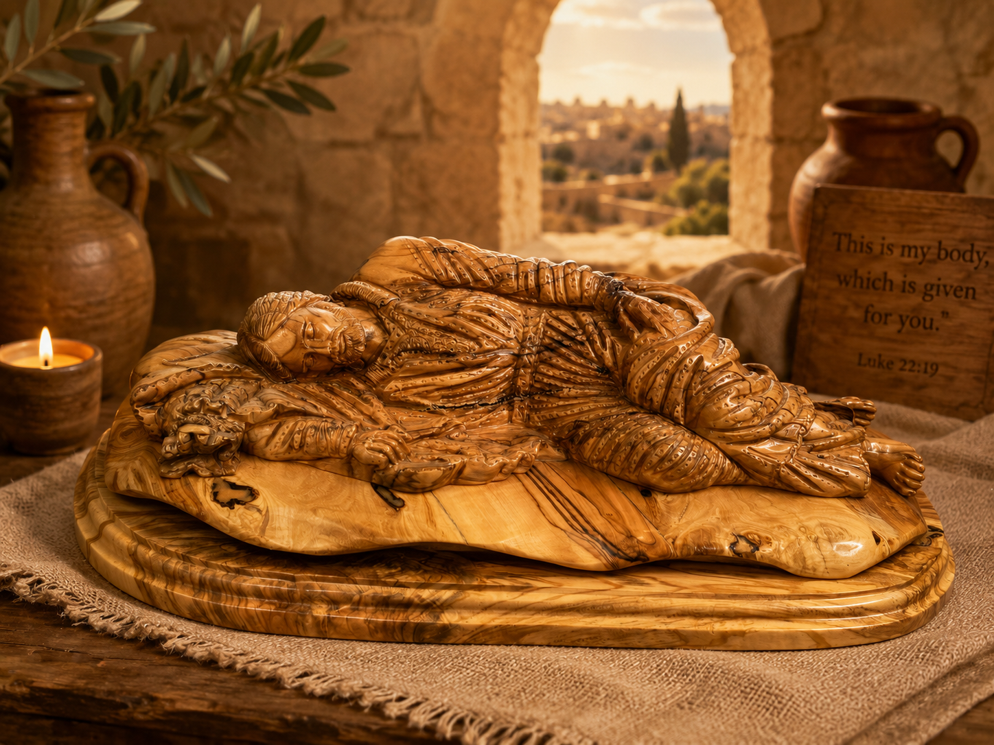 Olive Wood Reclining Christ Sculpture
