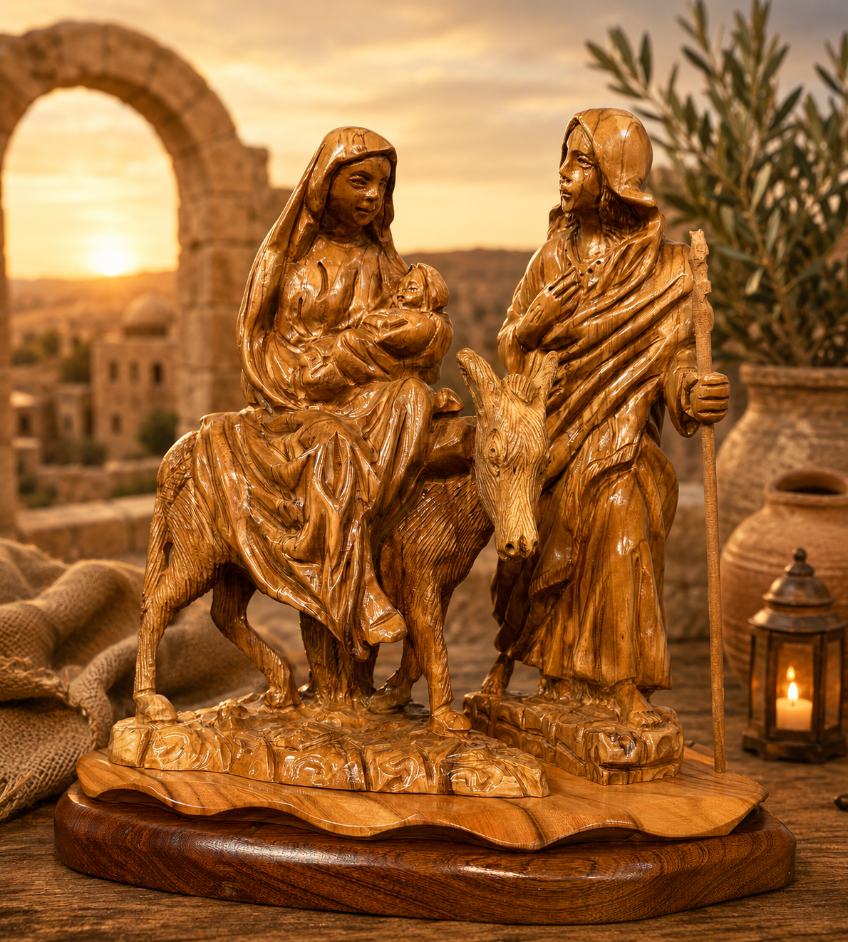 Flight into Egypt Olive Wood Sculpture