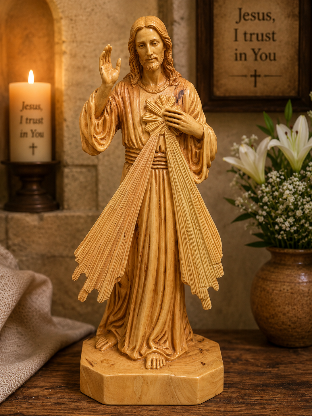 Divine Mercy Jesus Olive Wood Statue
