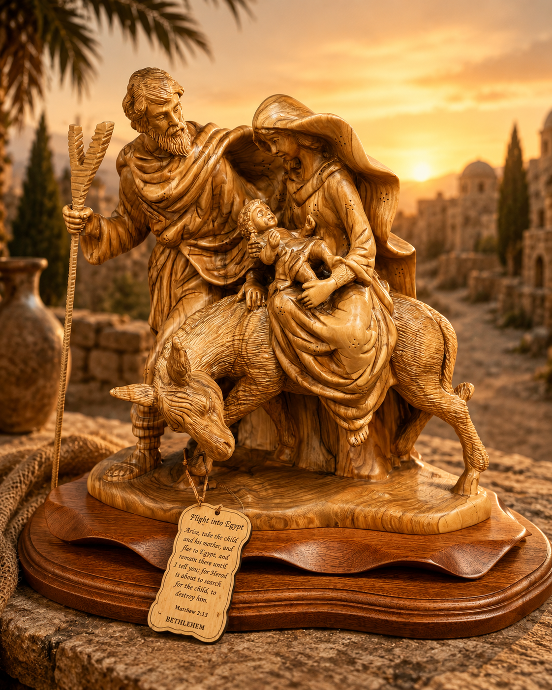 Holy Family Flight into Egypt Olive Wood Sculpture