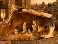 Rustic Olive Wood Nativity Cave Set