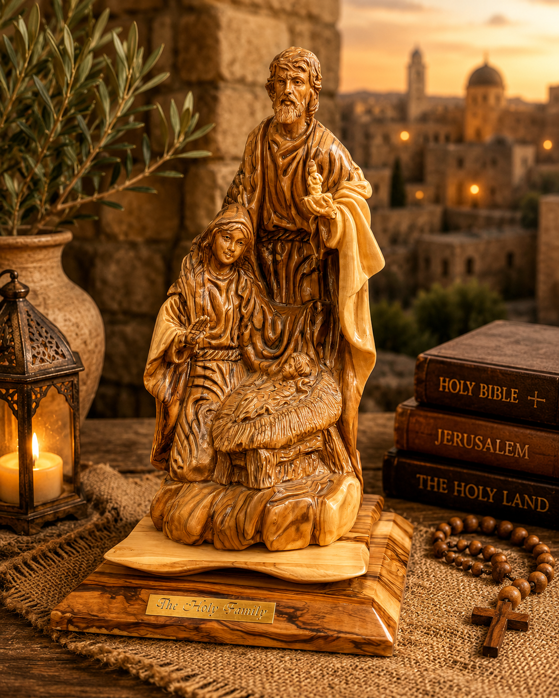 Holy Family Nativity Olive Wood Sculpture
