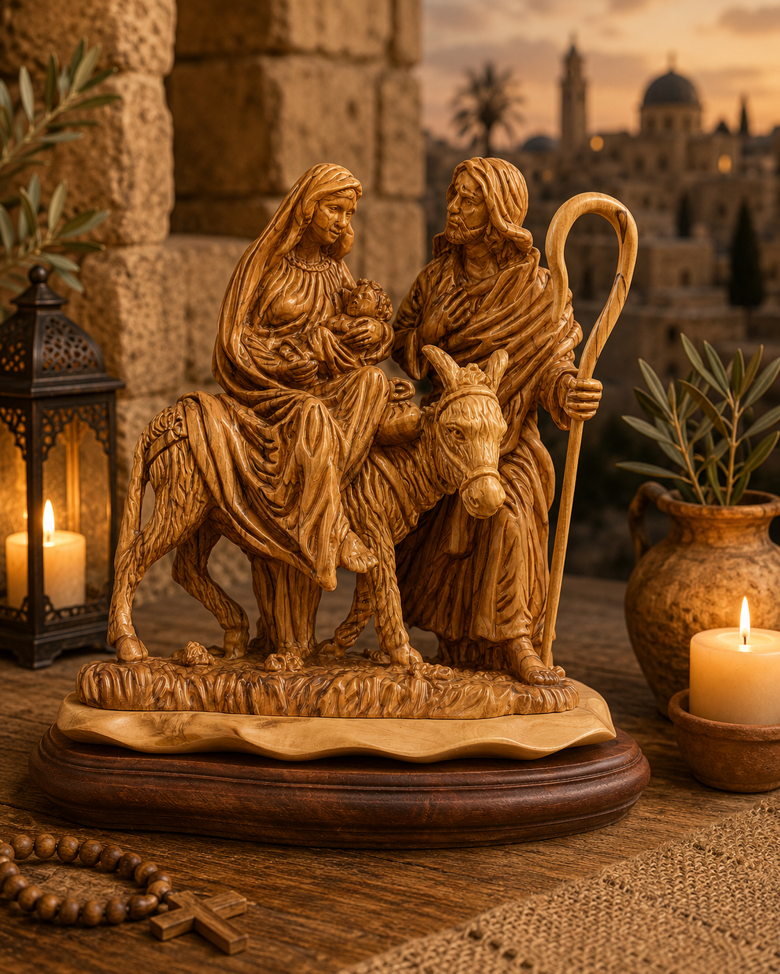 Holy Family Flight into Egypt Olive Wood Statue