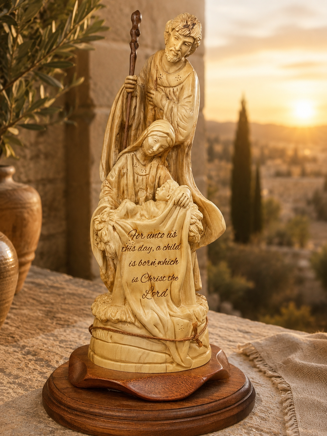 Holy Family Olive Wood Nativity Statue from Bethlehem