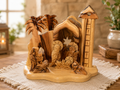 Handcrafted Olive Wood Nativity Scene with Bethlehem Church Tower