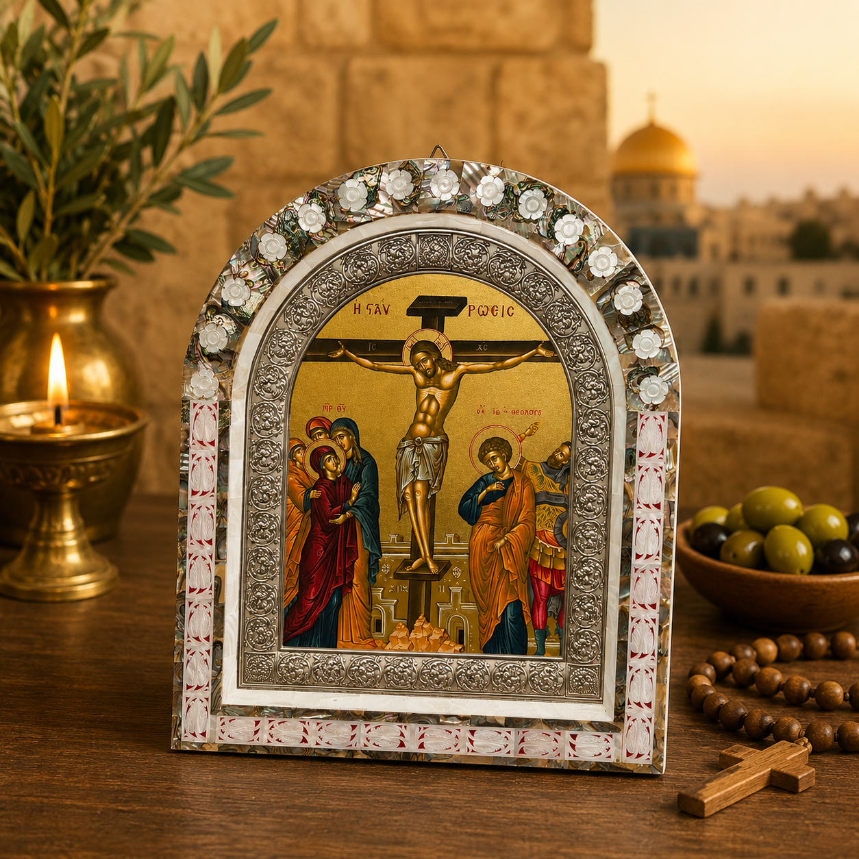 Mother of Pearl Crucifixion Icon