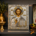 Christ Pantocrator Silver Icon – Byzantine Style Holy Land Artwork