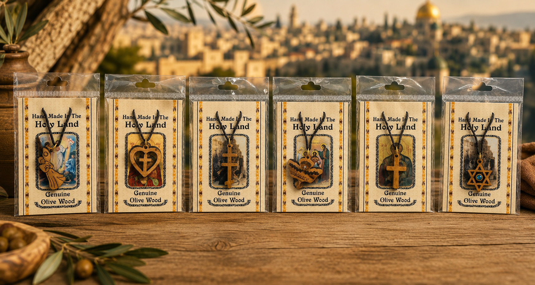 Holy Land Olive Wood Pendant Collection – Handmade in Bethlehem & Jerusalem