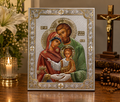 Holy Family Byzantine Icon – Virgin Mary, Saint Joseph & Child Jesus Silver Plaque