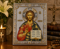 Christ Pantocrator Byzantine Icon – Jesus Christ Sacred Silver & Gold Plaque