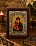Virgin Mary and Child Byzantine Icon – Orthodox Wood & Silver Religious Plaque