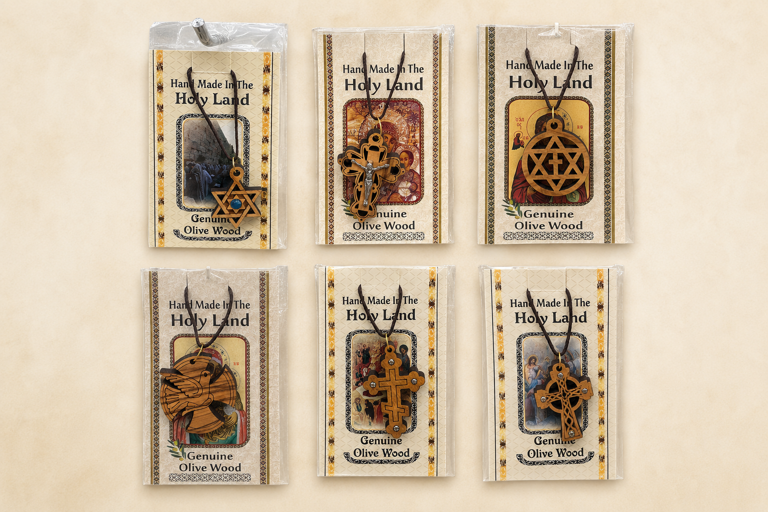 Holy Land Olive Wood Necklace Collection – Handcrafted Christian & Biblical Pendants from Jerusalem