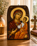 Virgin Mary and Christ Child Byzantine Icon – Handcrafted Orthodox Holy Land Icon