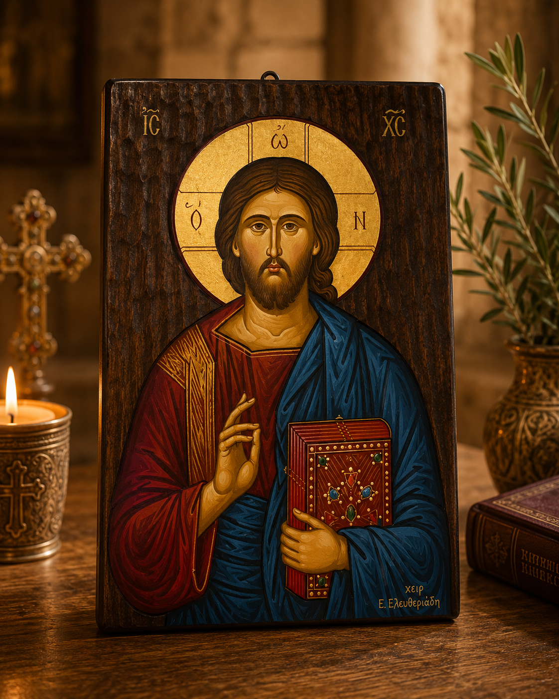 Christ Pantocrator Byzantine Icon – Handcrafted Orthodox Holy Land Icon
