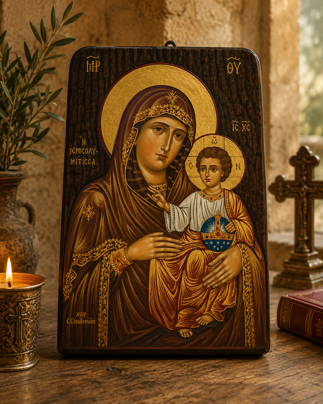 Virgin of Jerusalem Byzantine Icon – Handcrafted Orthodox Holy Land Icon