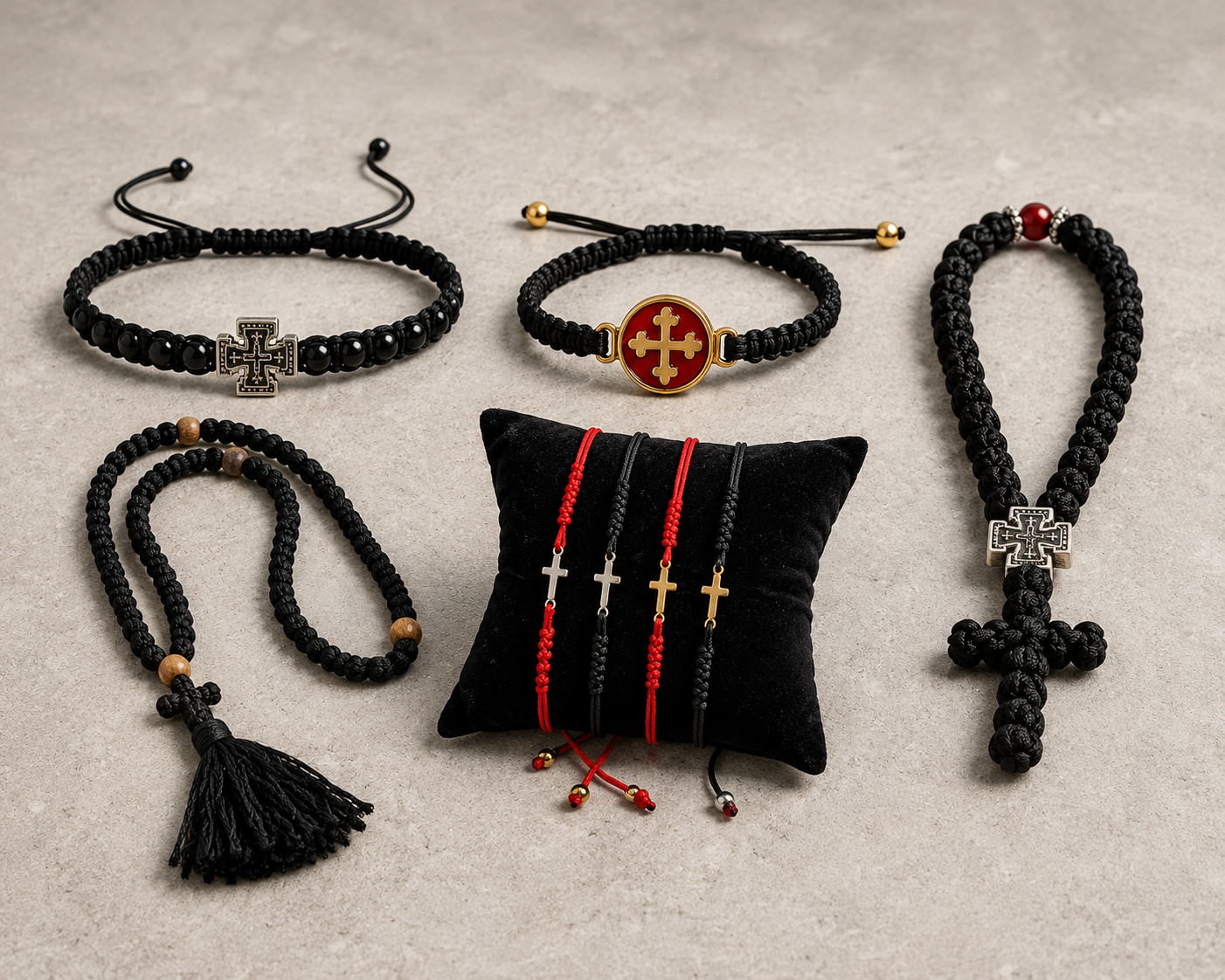 Christian Prayer Rope & Cross Bracelet Collection – Handmade Holy Land Faith Set