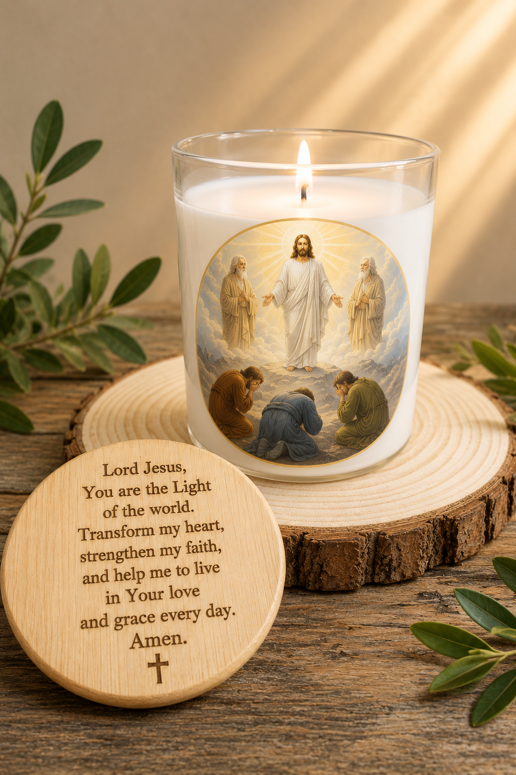 Handmade Transfiguration of Christ Prayer Candle – Mount Tabor Christian Candle