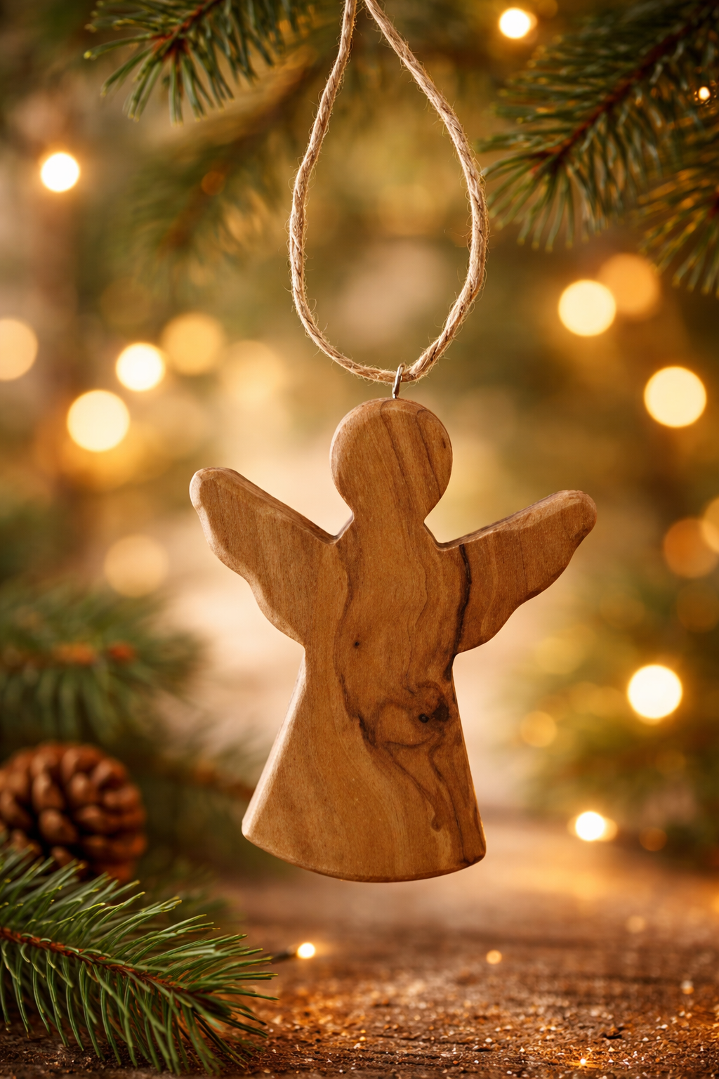 Olive Wood Angel Ornament