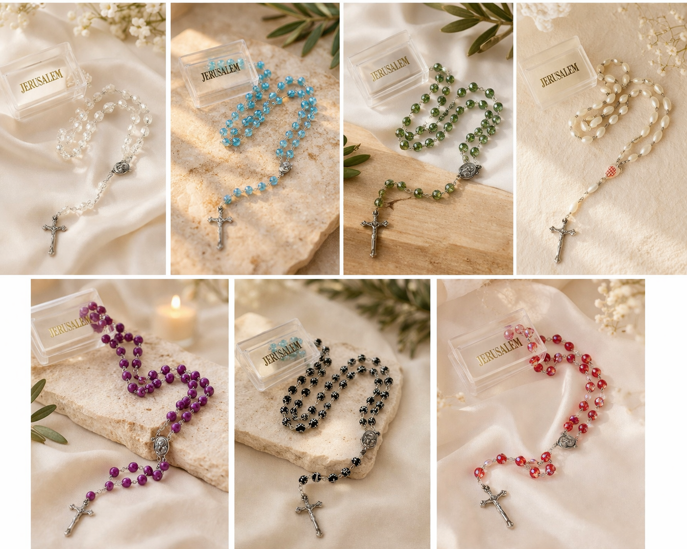 Holy Land Crystal Rosary – Jerusalem Handmade Catholic Prayer Beads (Multiple Colors)