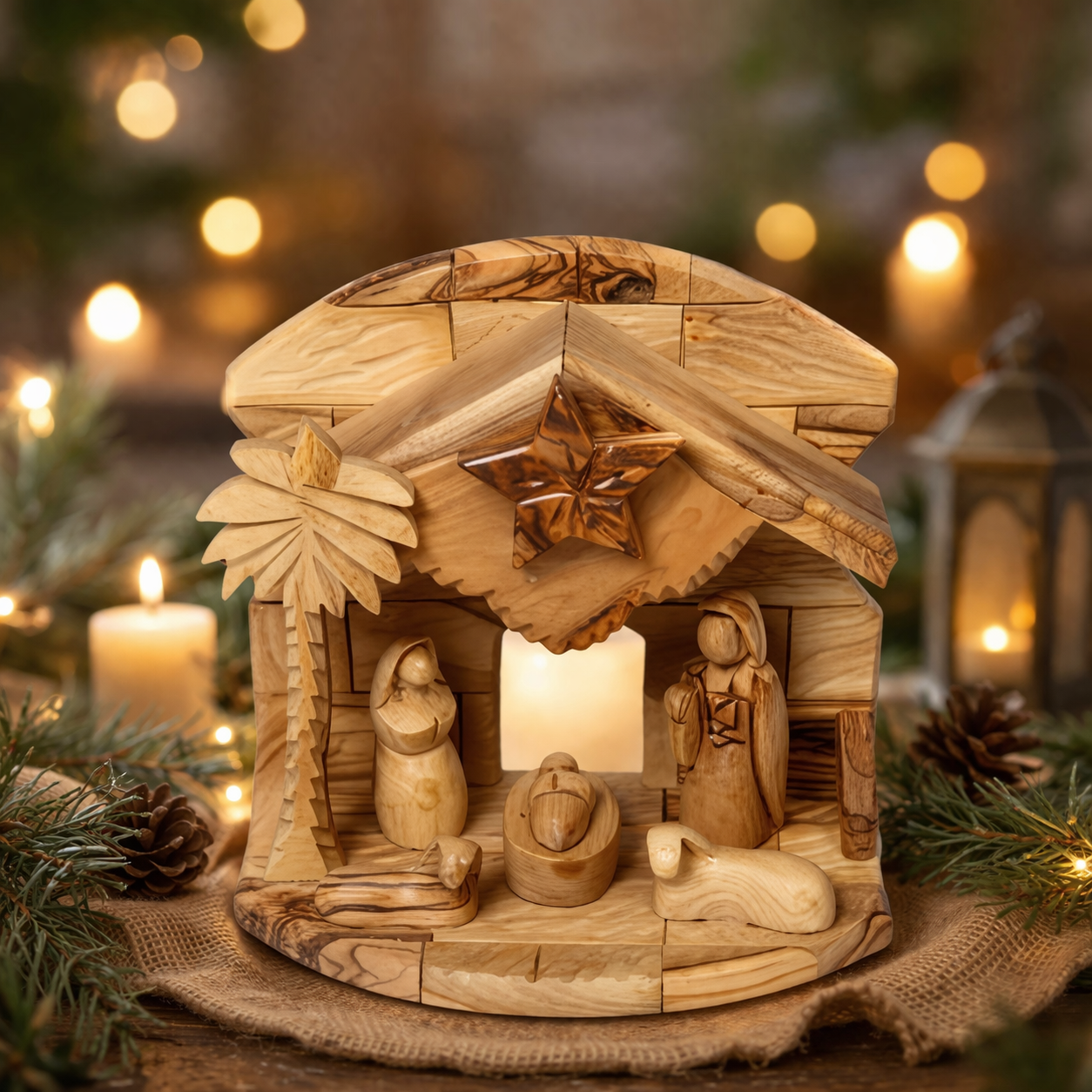 Olive Wood Nativity Scene – Holy Family with Shepherds and Magi