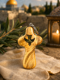 Olive Wood Cross Keychain with Dove – Holy Spirit Symbol