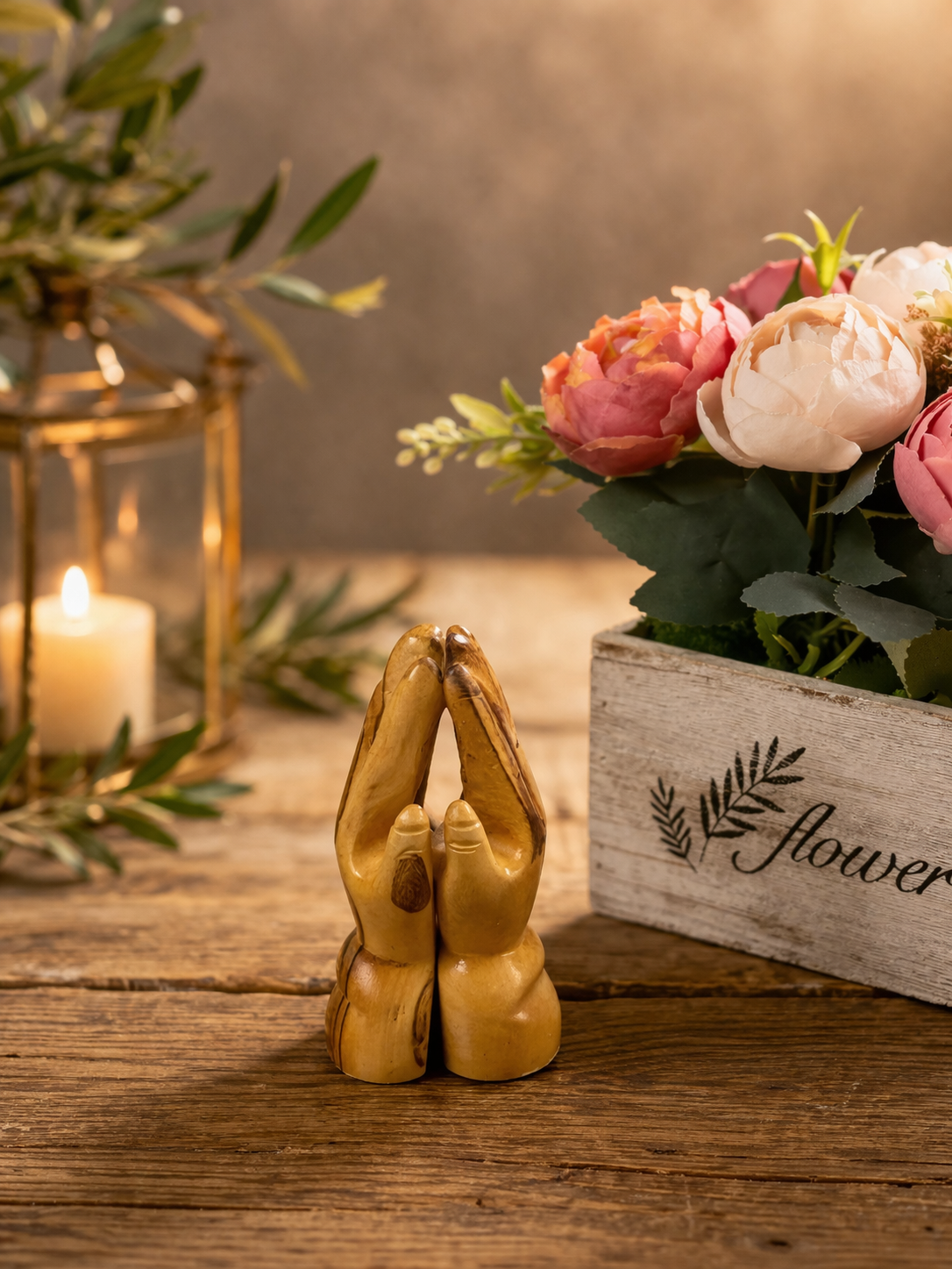 Olive Wood Praying Hands – Handcrafted Faith Sculpture from Bethlehem