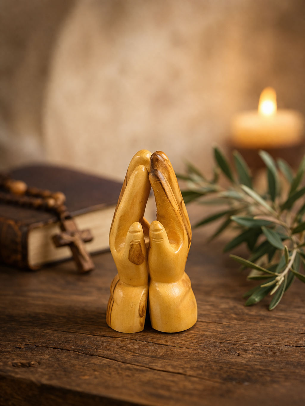 Olive Wood Praying Hands – Handcrafted Faith Sculpture from Bethlehem