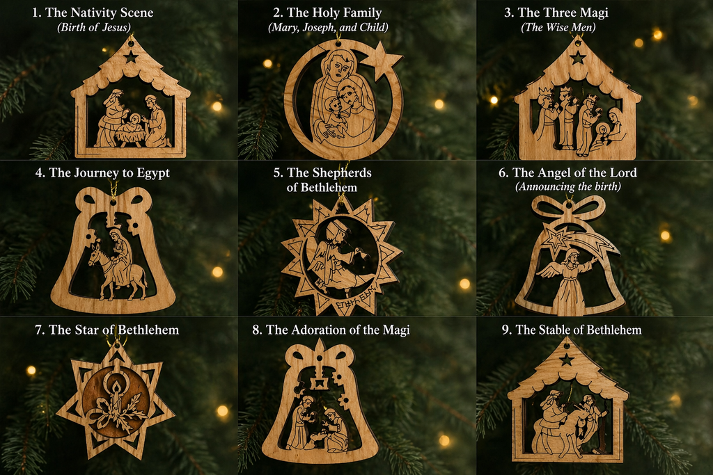 Bethlehem Olive Wood Christmas Ornaments – Handcrafted Nativity Collection