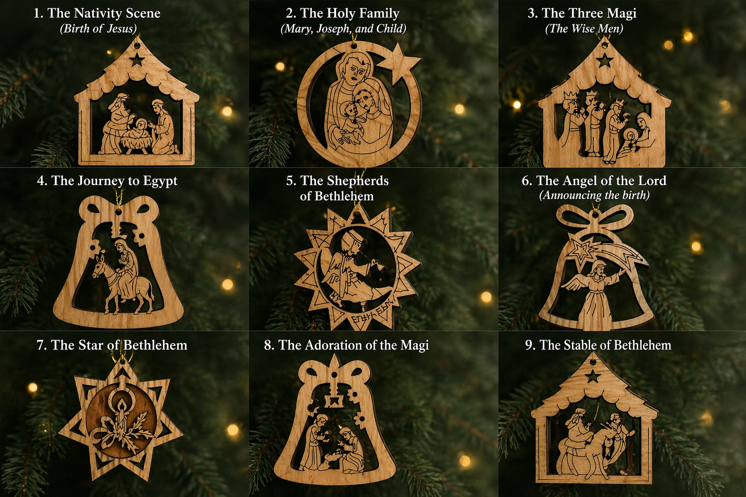 Bethlehem Olive Wood Christmas Ornaments – Handcrafted Nativity Collection