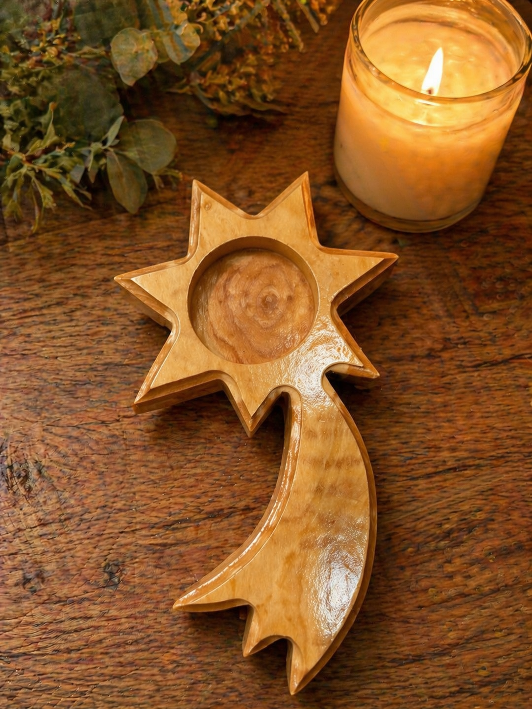 Olive Wood Star Candle Holder