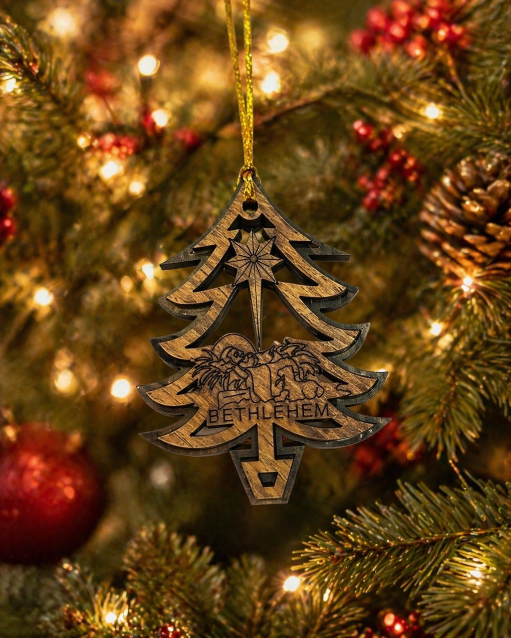 Olive Wood Christmas Tree Ornament